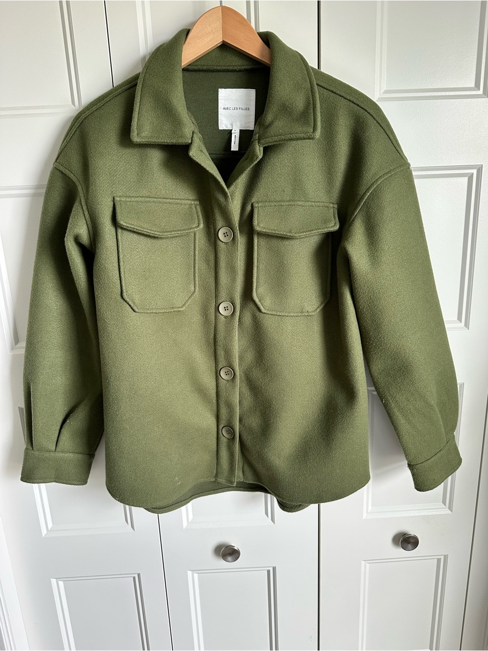 Avec Les Filles Olive Green Shacket Jacket Size Small Soft Utility Overshirt